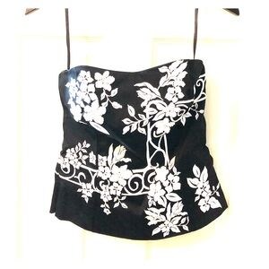 White House Black Market Black Strapless Floral Embroidered Bustier Top